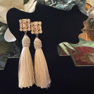 Crystal Stud with White Tassel Statement Stud Earrings